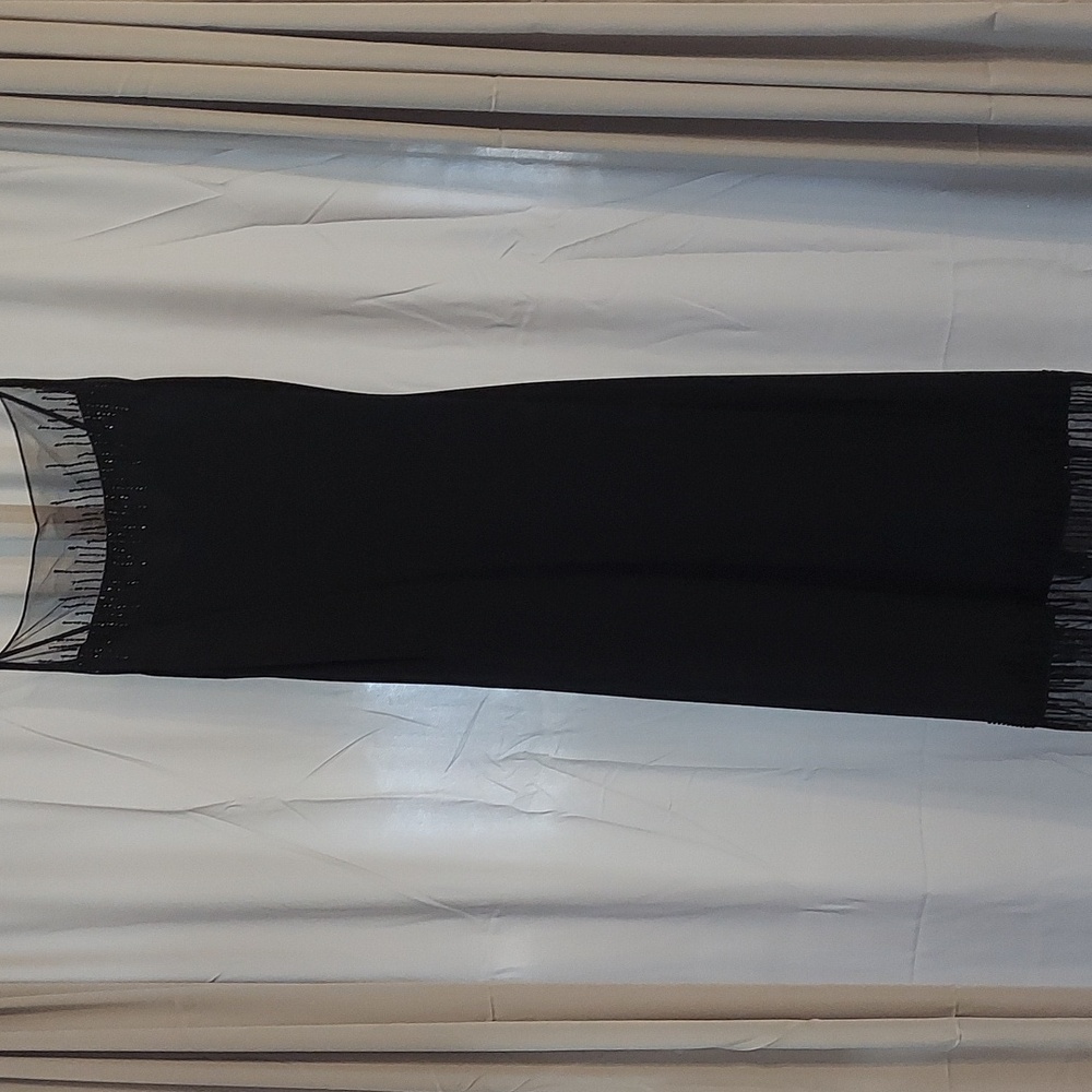Cache Black Beaded Fringe Midi Dress